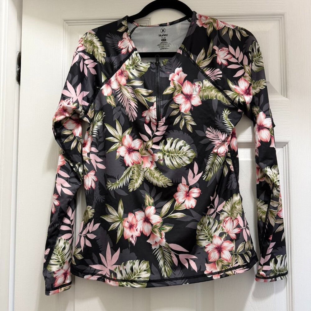 Hurley Tropical Print Rash Guard Size M NWOT